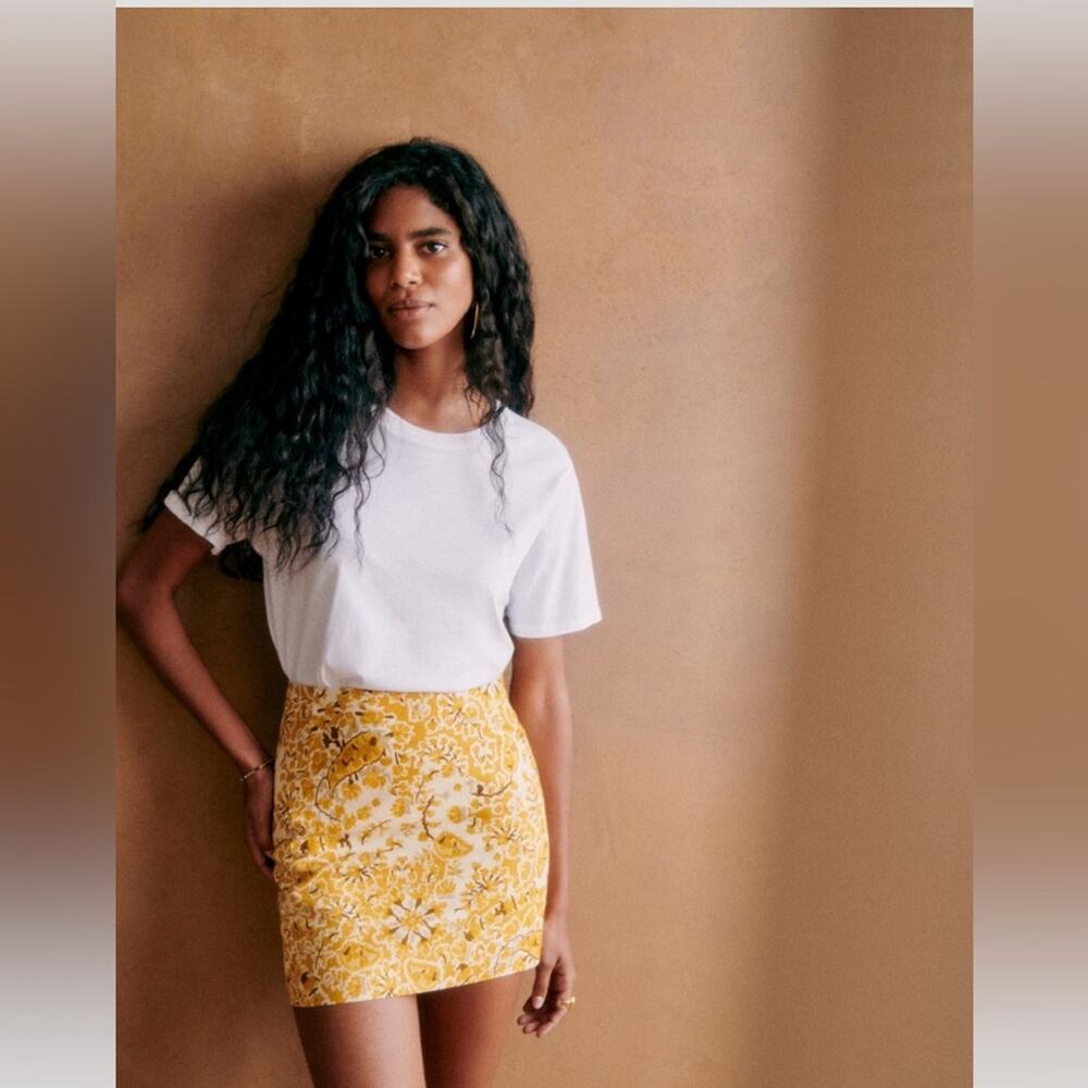 Sezane Malia Skirt Size 2 Yellow White Floral French Casual NWT